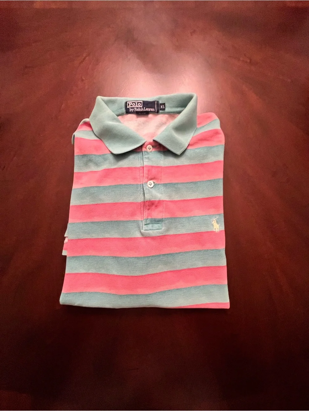 Vintage Ralph Lauren Striped Polo in Mint Green & Coral Pink